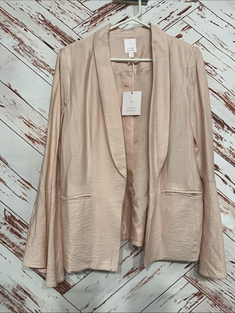 NWT LC Lauren Conrad Pale Blush Drape Open-Front Blazer